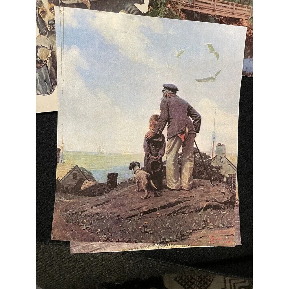 Ephemera lot 4 Norman Rockwell Prints & 1 Blacksmith Shop Old Wade House 1972